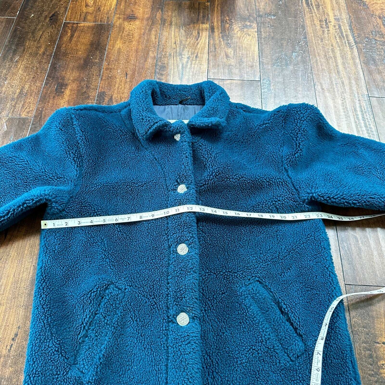 Vintage LL Bean Made In USA Womens Button Up Fuzzy Fleece Blue Jacket Med
