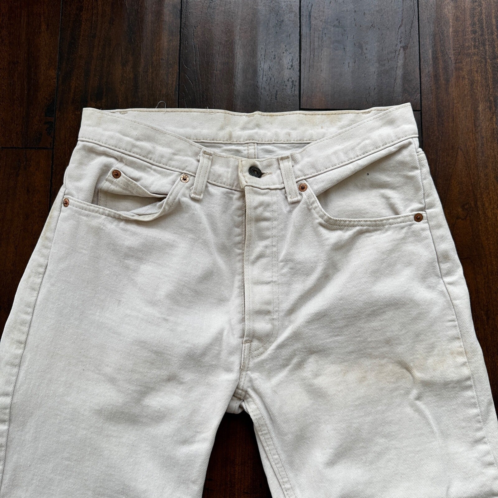 Vintage 80s Levis 501 USA 30x24 Tag Jeans 80s White Bleach Wash Act Worn Capri