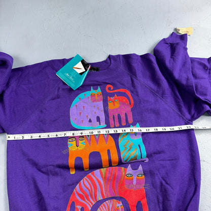 Laurel Burch VTG 1987 Pullover Fantastic Felines Purple Cat Sweatshirt XL NOS