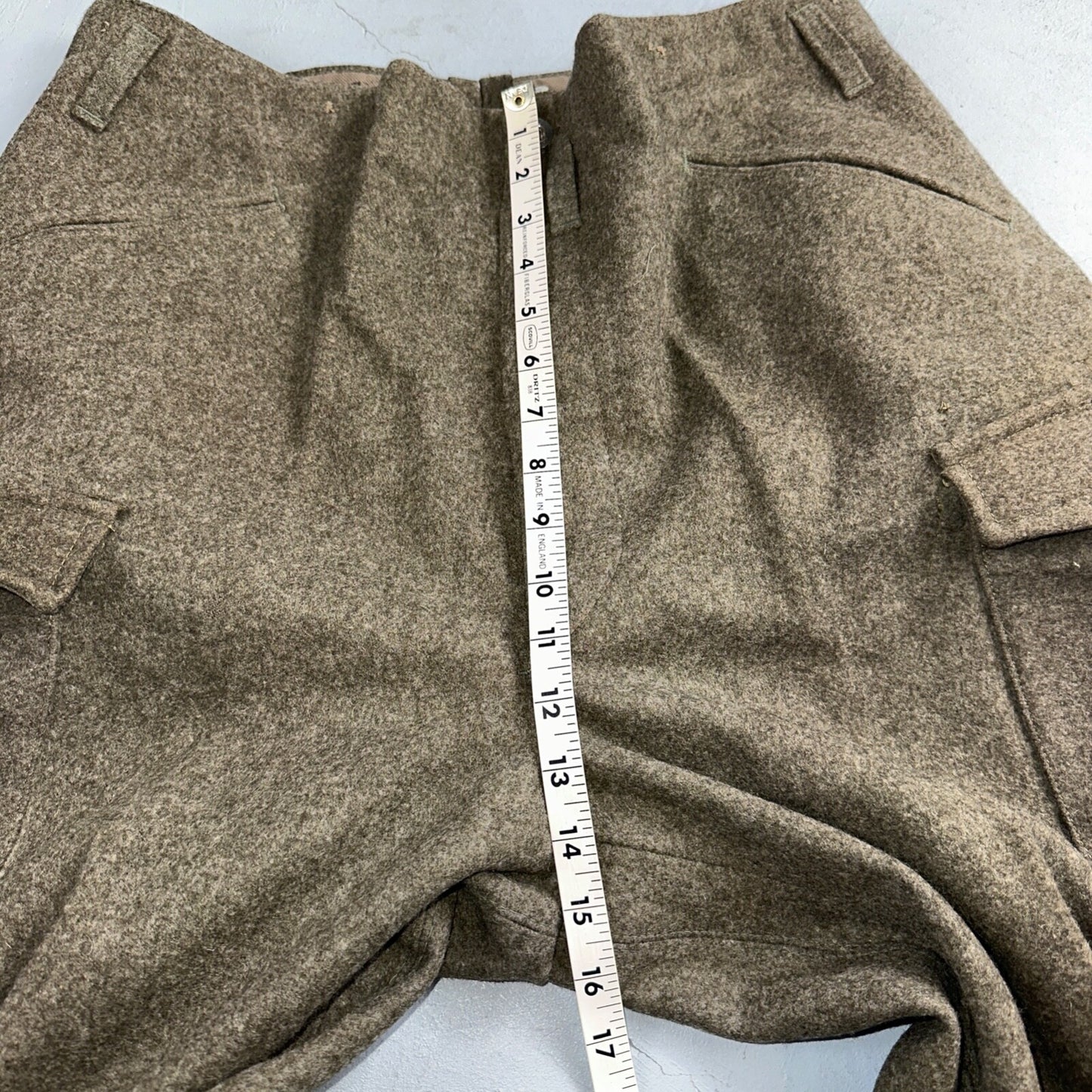 Vintage 1940s Swedish Army Wool Cargo Heavy Pants WWII Leather Straps 35x32