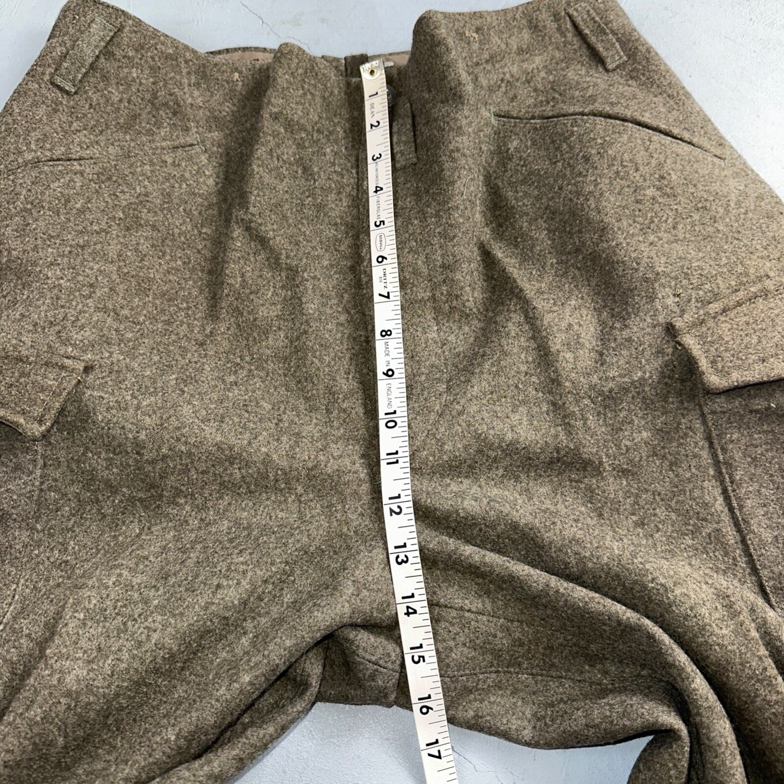 Vintage 1940s Swedish Army Wool Cargo Heavy Pants WWII Leather Straps 35x32