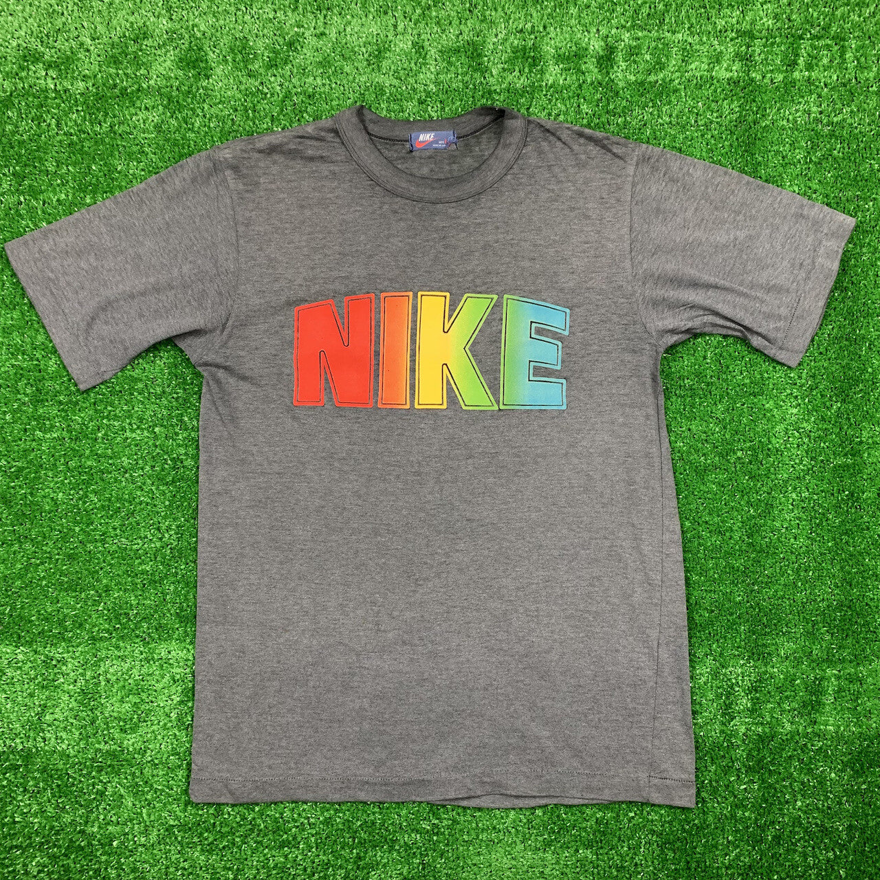 Nike Vintage T Shirt Mens Rainbow Spellout Arc JDI Japan 80s Blue Tag Geisha 90s