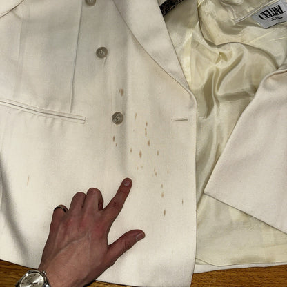Cellini White 2 Piece Suit Mens 42R 33x26 Solid Double Breasted USA 1980s 80s
