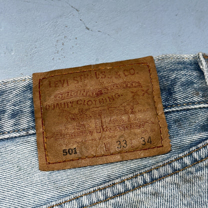 Levis 501 Vintage 90s XX Straight Leg Mexico Jeans 33x34 Light Wash Act 31x27