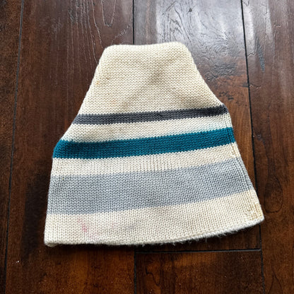 Vintage Hermans 100% Wool Beanie Winter Ski Hat Unisex White Blue Stripe Cap