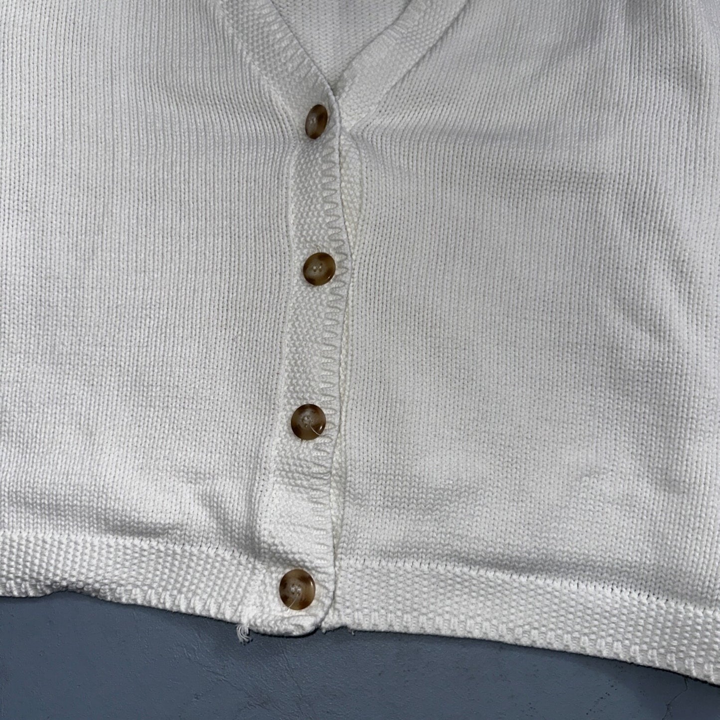 Vintage Eddie Bauer Sweater Cardigan Womens L Fair Isle Cotton White Basic