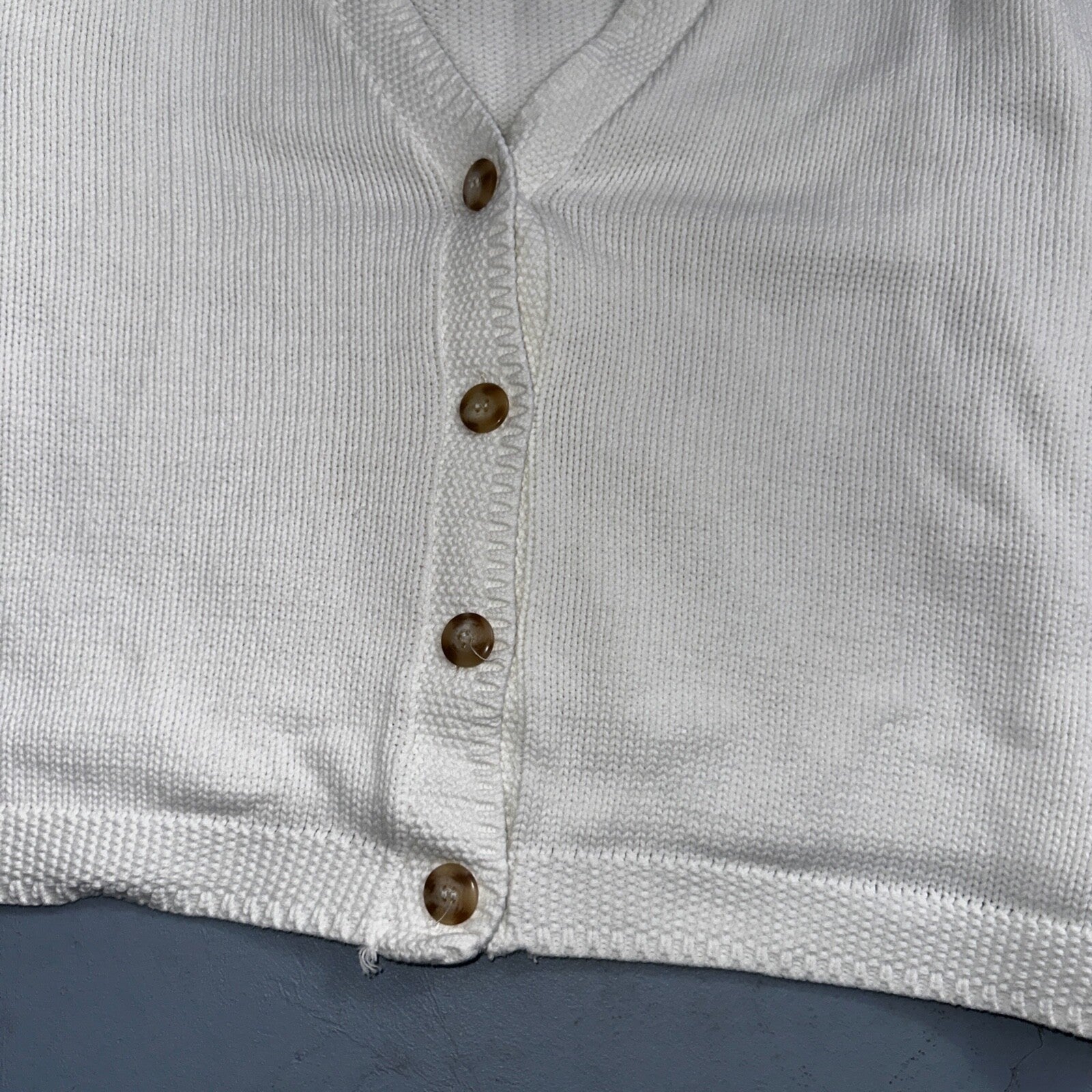 Vintage Eddie Bauer Sweater Cardigan Womens L Fair Isle Cotton White Basic