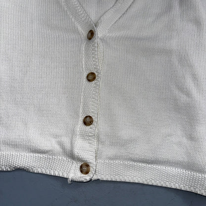 Vintage Eddie Bauer Sweater Cardigan Womens L Fair Isle Cotton White Basic