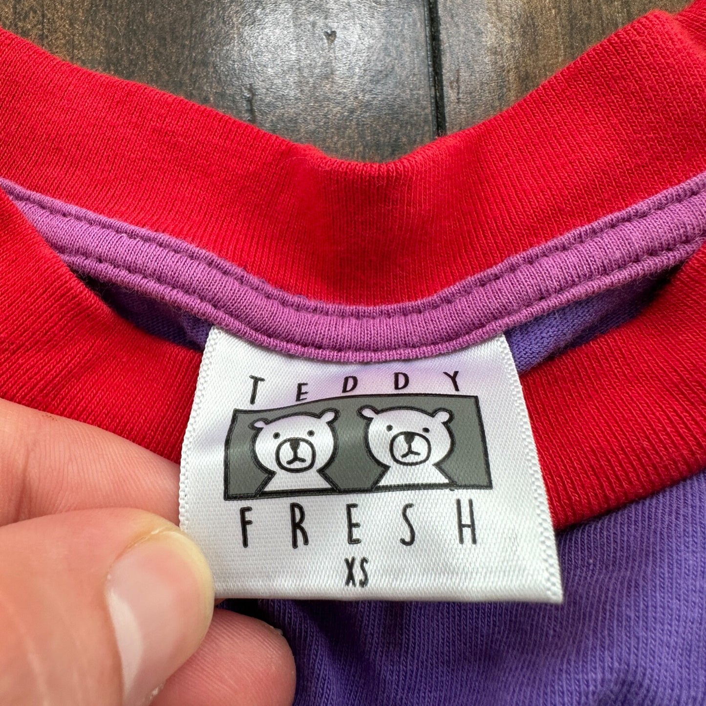 Teddy Fresh Purple Red Neck XS Hype Vintage Style T Shirt Basic Essential