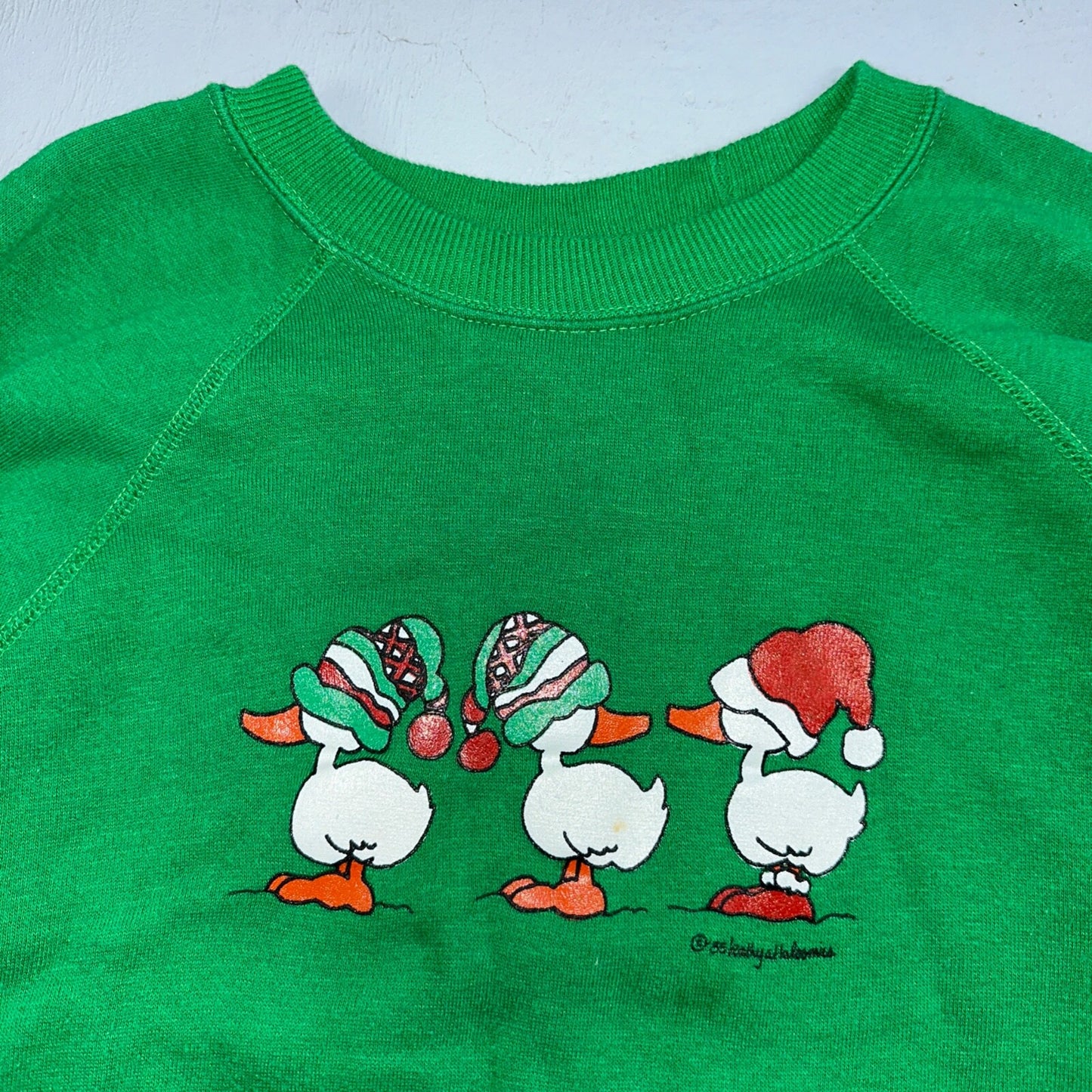 Ducks Novelty Sweatshirt XL 1980s VTG Crewneck Christmas Cute Green Holidays 80s