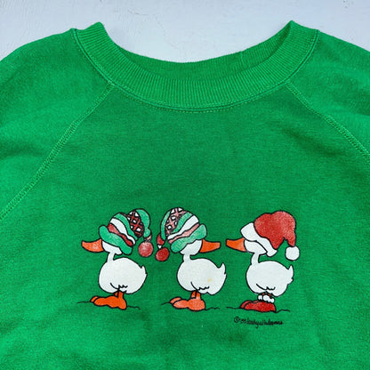 Ducks Novelty Sweatshirt XL 1980s VTG Crewneck Christmas Cute Green Holidays 80s