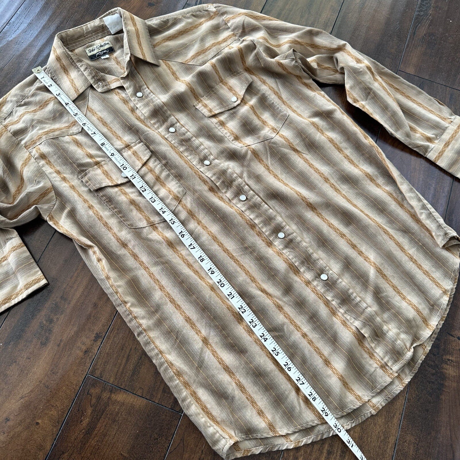 Mens ROPER Gold Collection Pearl Snap Button Front Pockets Western Shirt M Gold