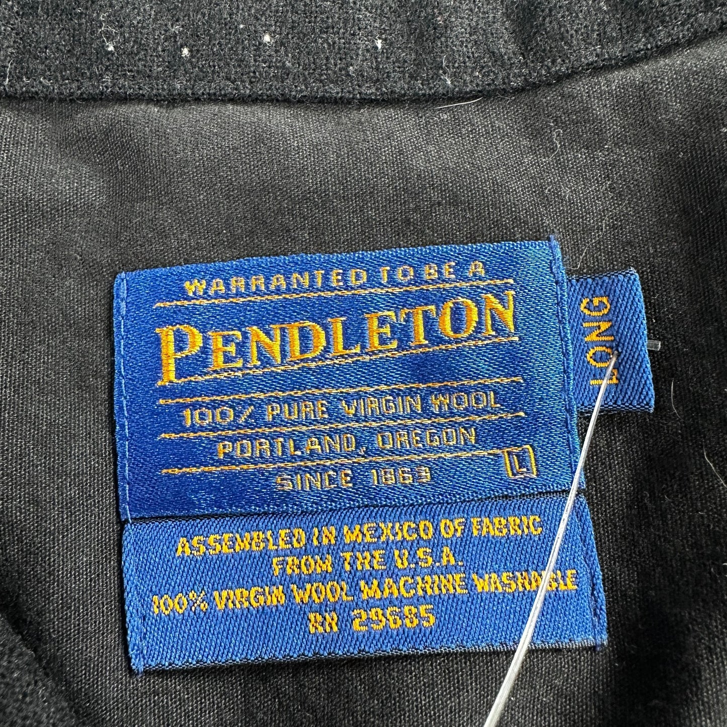 Pendleton Original Board Shirt BLACK 100% Wool Button Down Men’s Size L Long VTG