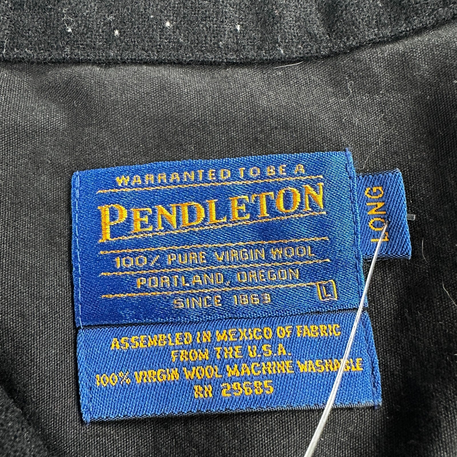 Pendleton Original Board Shirt BLACK 100% Wool Button Down Men’s Size L Long VTG