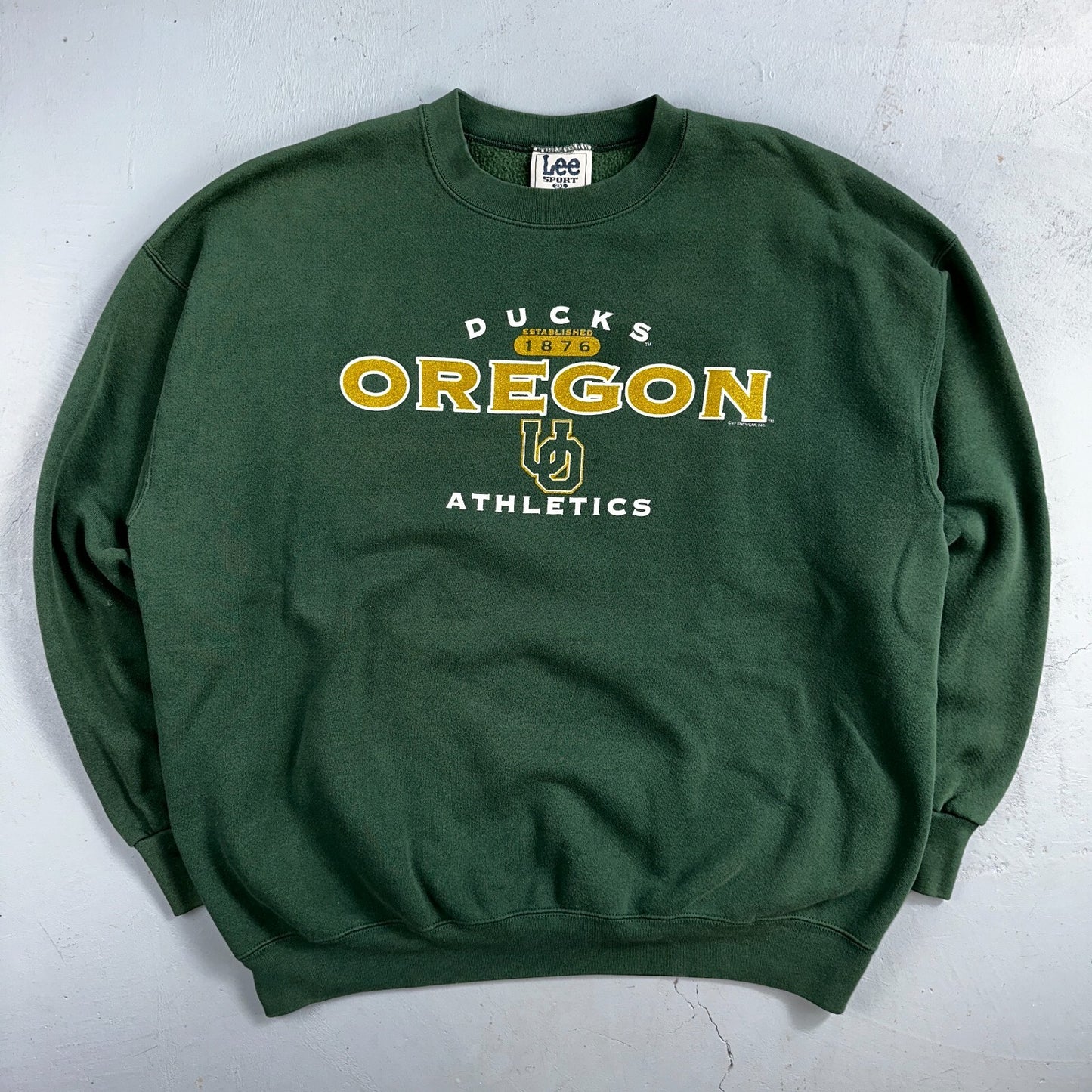 Oregon Ducks LEE 2XL UO Sweatshirt 90s VTG Crewneck Pacific USA College Green