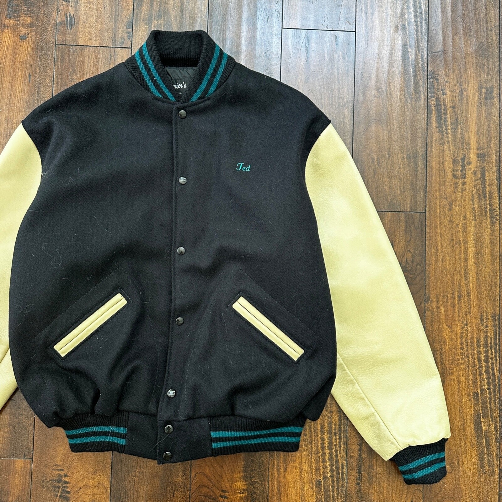 VTG Graffiti Alley Varsity Leather Letterman 70s Jacket 48 Portland Cars Racing