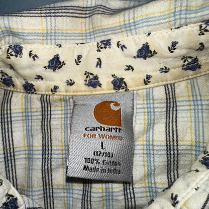 VTG Carhartt for Women Western Pearl Snap Button Up Shirt Size L Plaid Cowgirl
