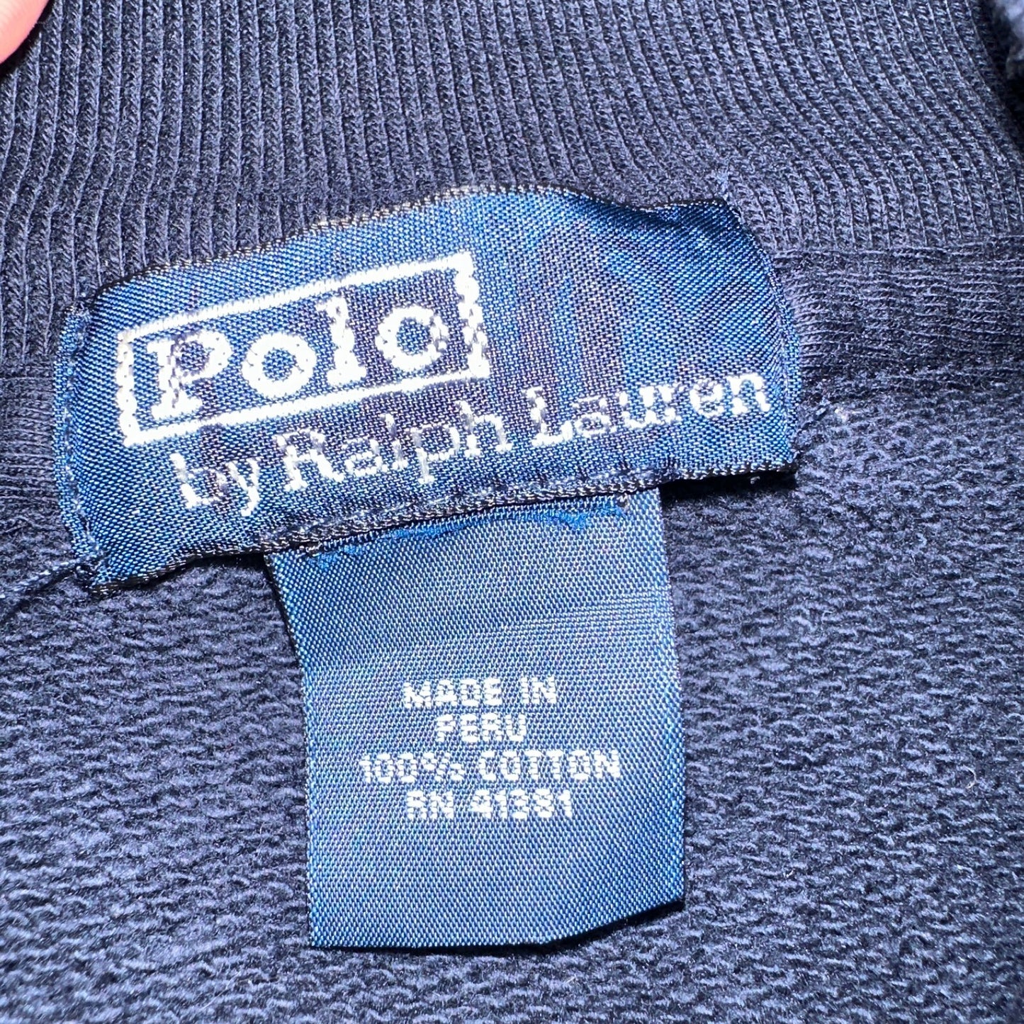 Polo Ralph Lauren Sweater VTG M Blue Cotton Long Sleeve Mock Neck Quarter Zip