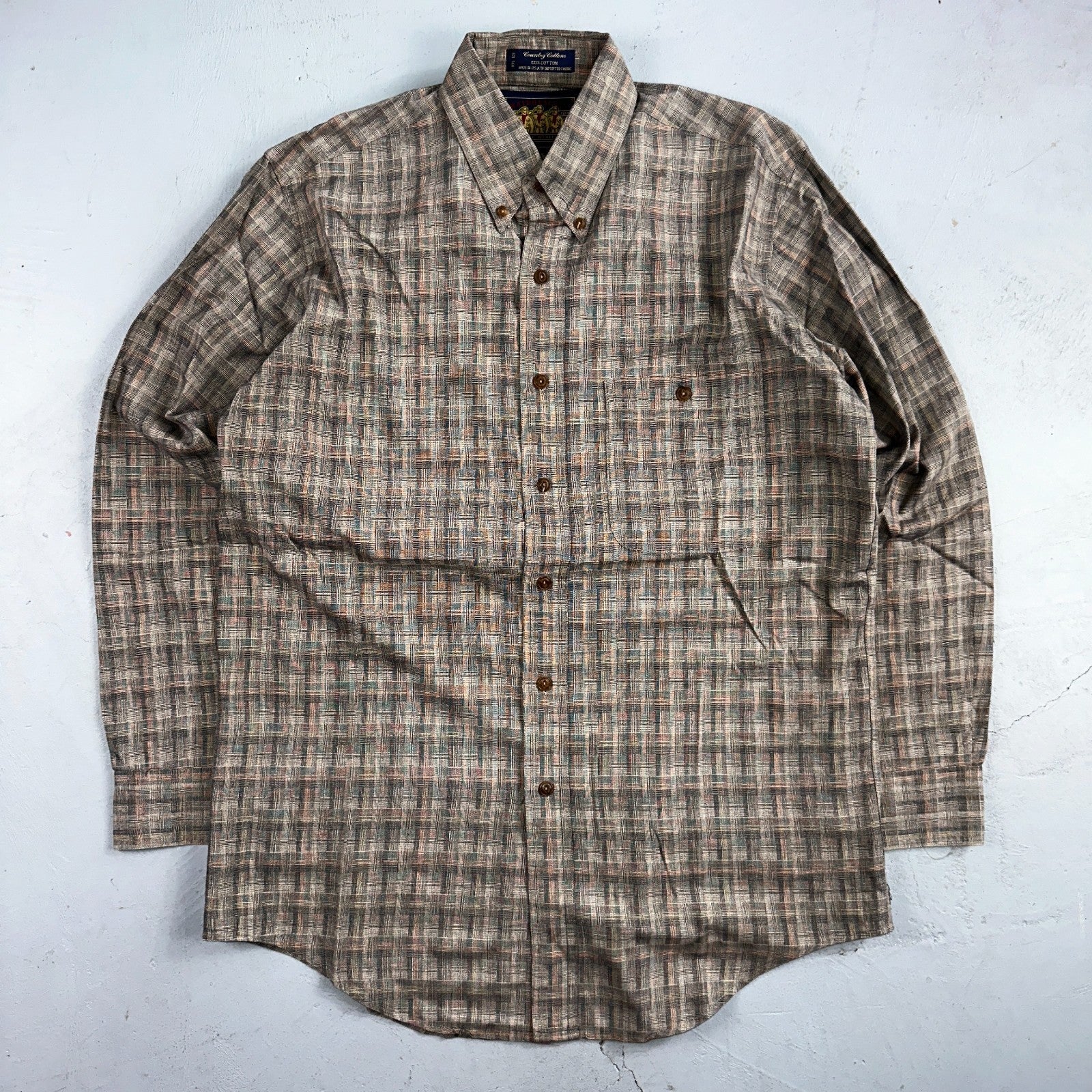 Vintage 90s Ralph Lauren Chaps 15 Plaid Shirt Grey Country Cottons Classic