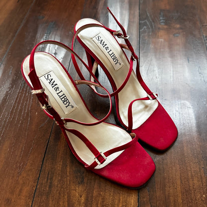 Sam & Libby Diva Sl Red Women Size 8.5 M Sandal Heels Ankle Strap Sexy Nice