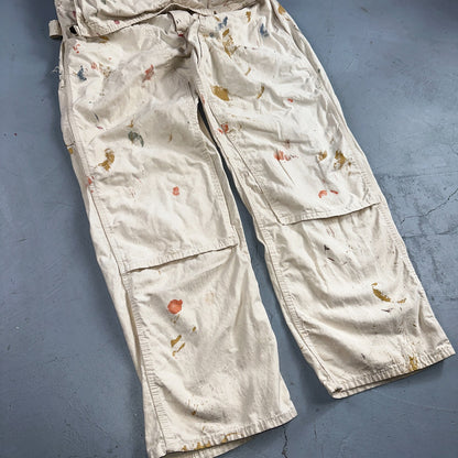 VTG Big Mac White Thrashed Overalls Carpenter Bibs Workwear Painter Paint Stain