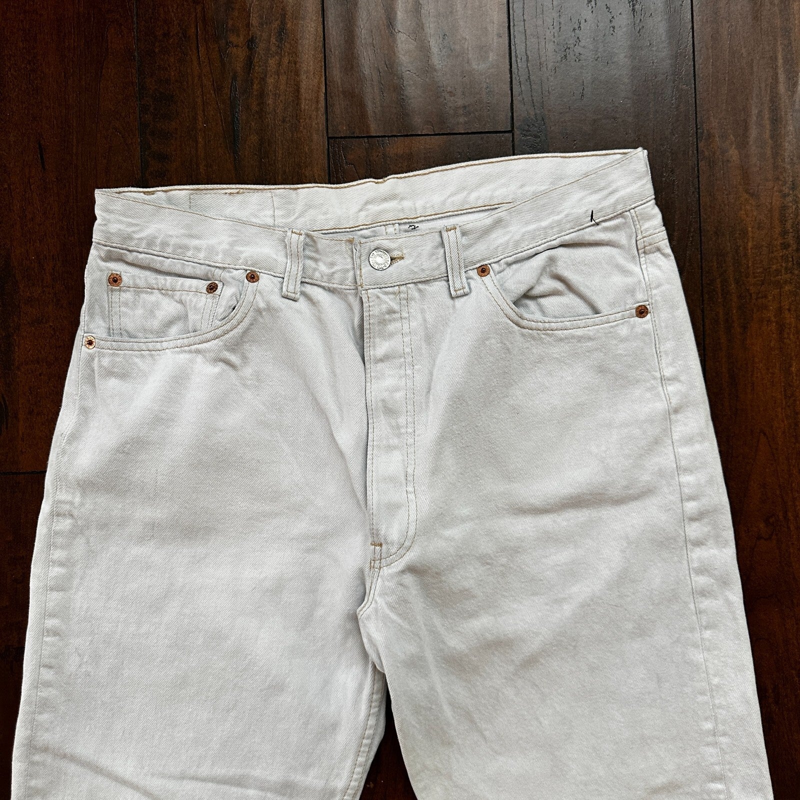 VTG USA Levis 501 Button Fly 90s Tag Jeans 80s 36x30 Act 32x29 Grey Faded White