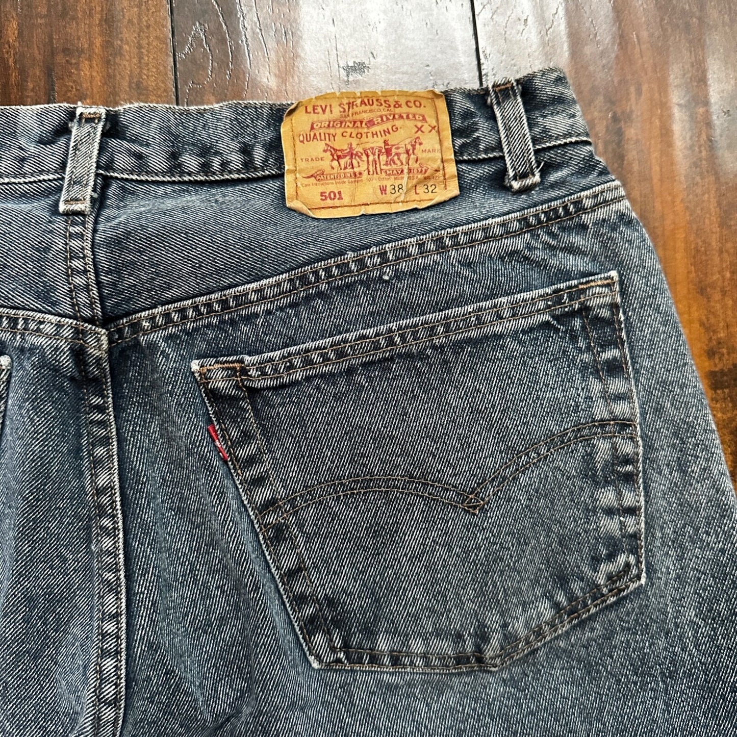 VTG 90s Levis 501 Button Fly 38x32 USA Tag Jeans Straight Wash Blue XX Act 34x30