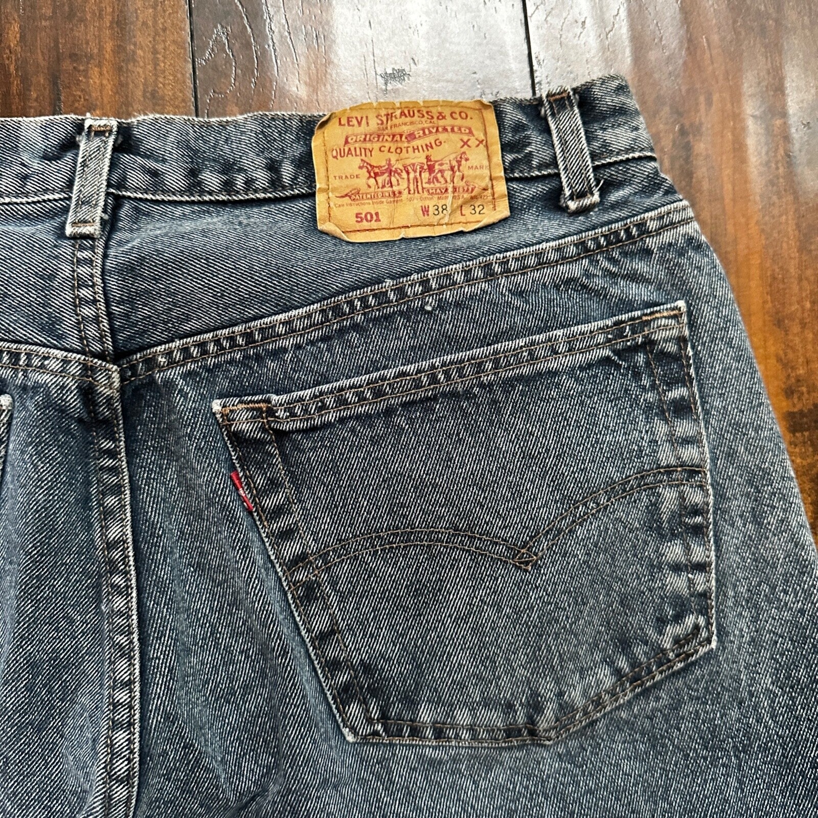 VTG 90s Levis 501 Button Fly 38x32 USA Tag Jeans Straight Wash Blue XX Act 34x30