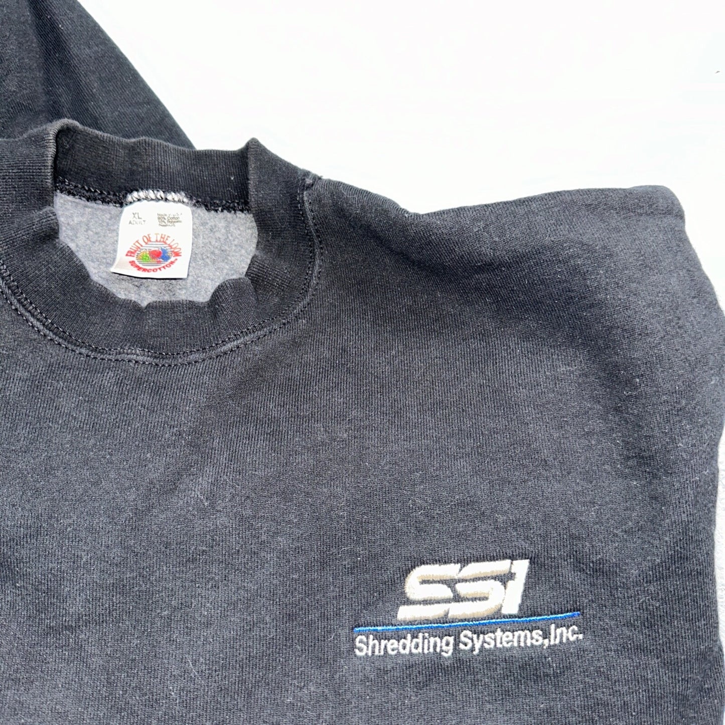 Fruit of the Loom Sweatshirt 90s VTG Crewneck USA Solid Black Blank Shredding XL