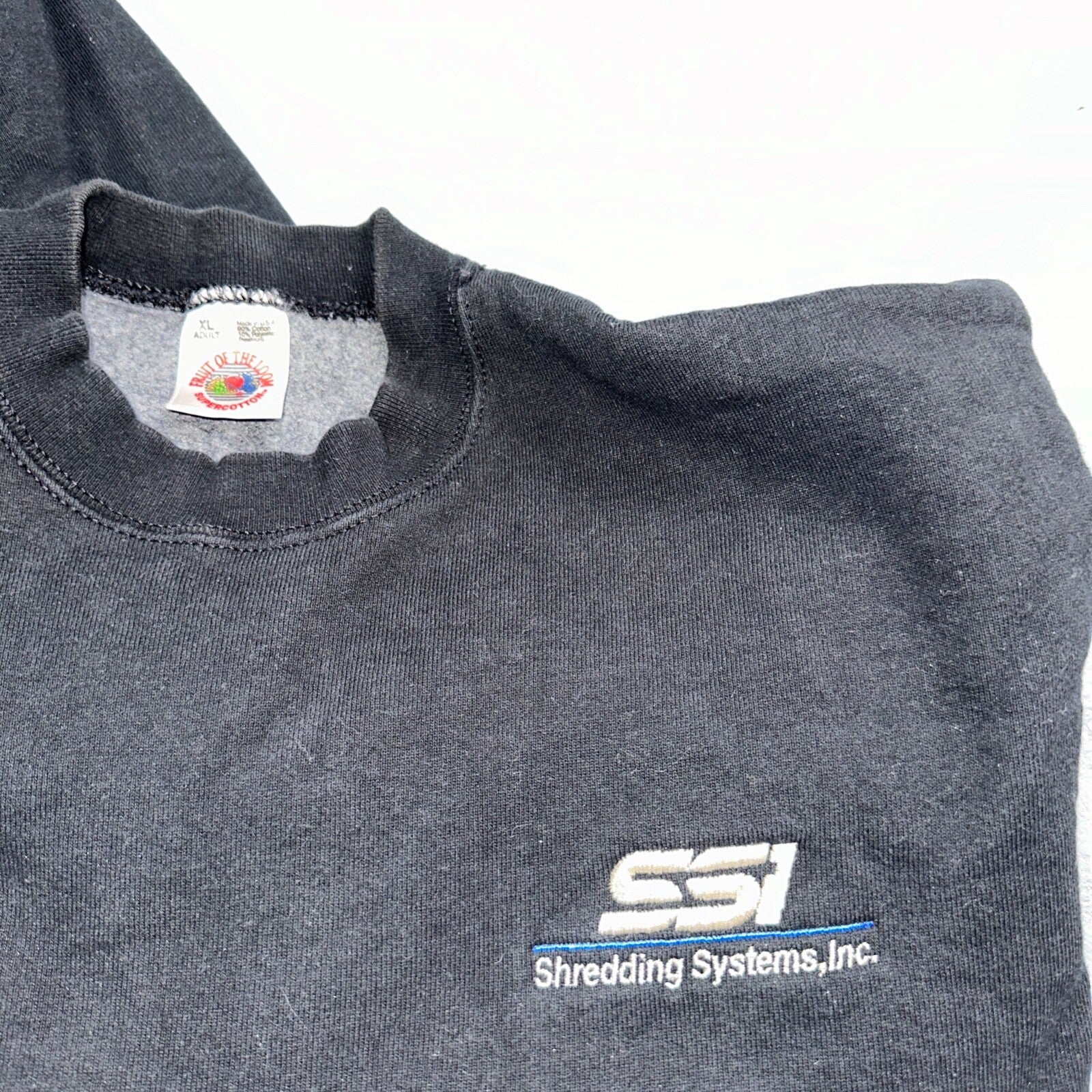 Fruit of the Loom Sweatshirt 90s VTG Crewneck USA Solid Black Blank Shredding XL