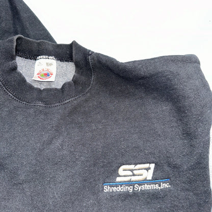 Fruit of the Loom Sweatshirt 90s VTG Crewneck USA Solid Black Blank Shredding XL