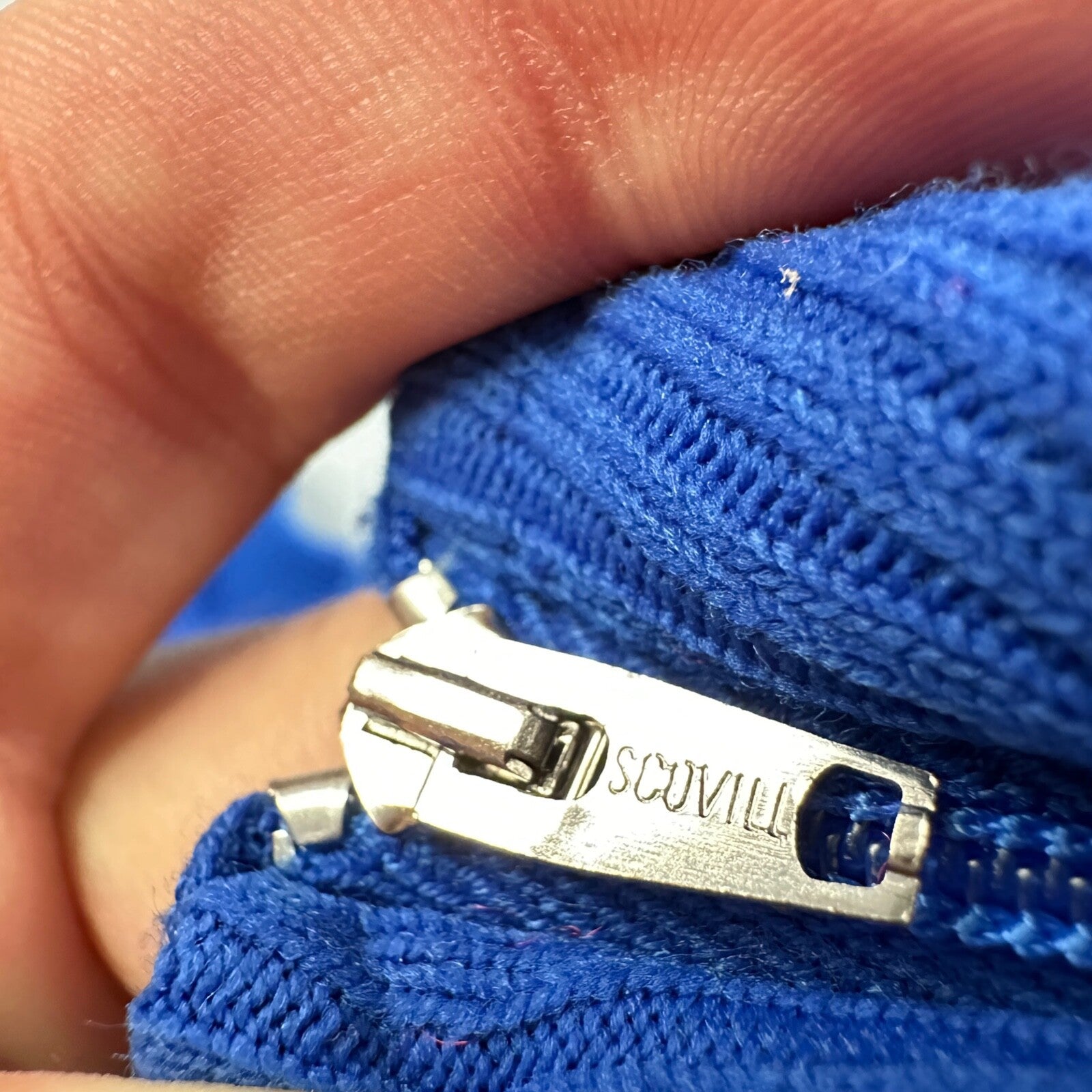 Vintage 1970s Scovill Bodysuit Blue 70s 80s Rib Knit Long Sleeve Mock Neck RARE