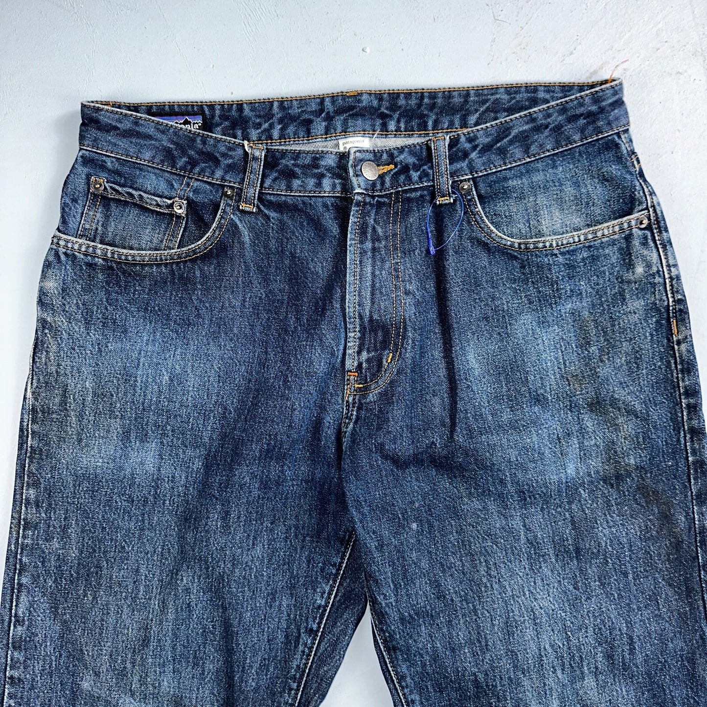 Patagonia Regular Straight 35x33 Organic Cotton Dark Denim Blue Jeans Zipper Fly
