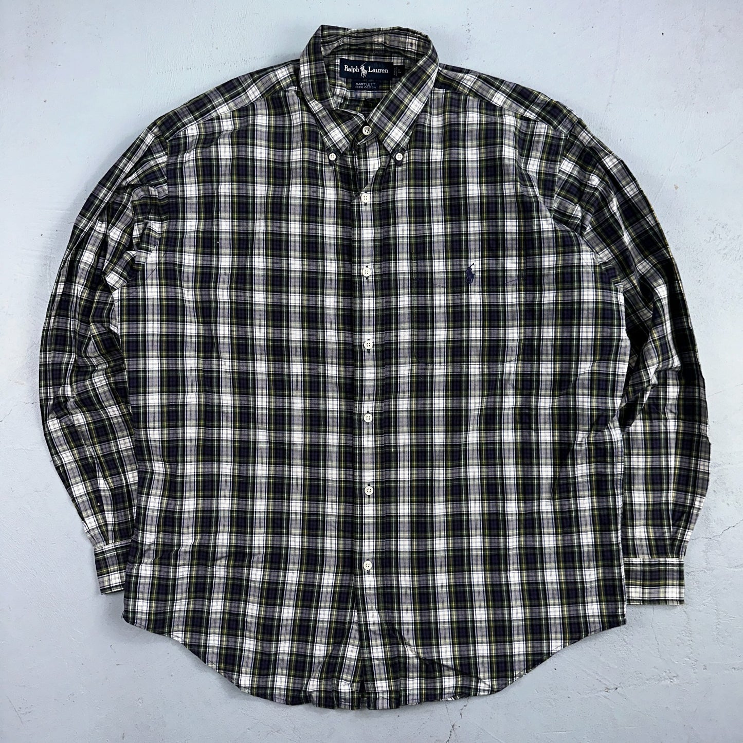 Polo Ralph Lauren Shirt Mens L Green Button Up Bartlett Long Sleeve Blue VTG