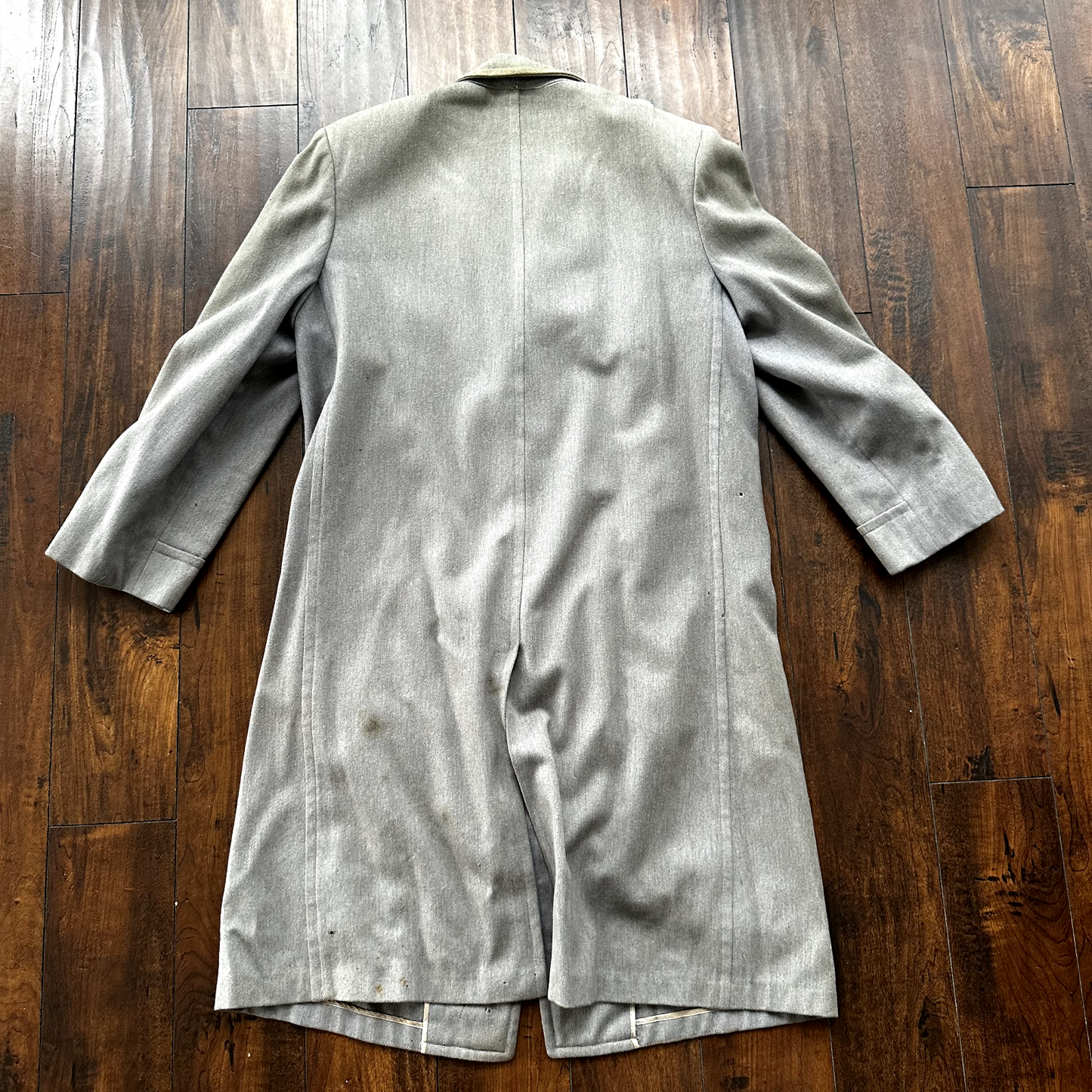 VTG 60s 50s Penneys Rockabilly Gray Wool Long Trench Coat Sz 40 Long Blazer