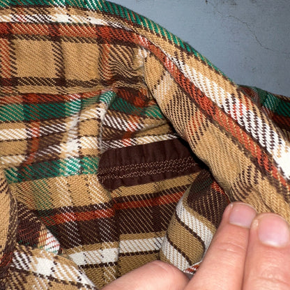 VTG Big Mac JC Penny Thick 100% Cotton Flannel Work Shirt M 70s Plaid Thrashed