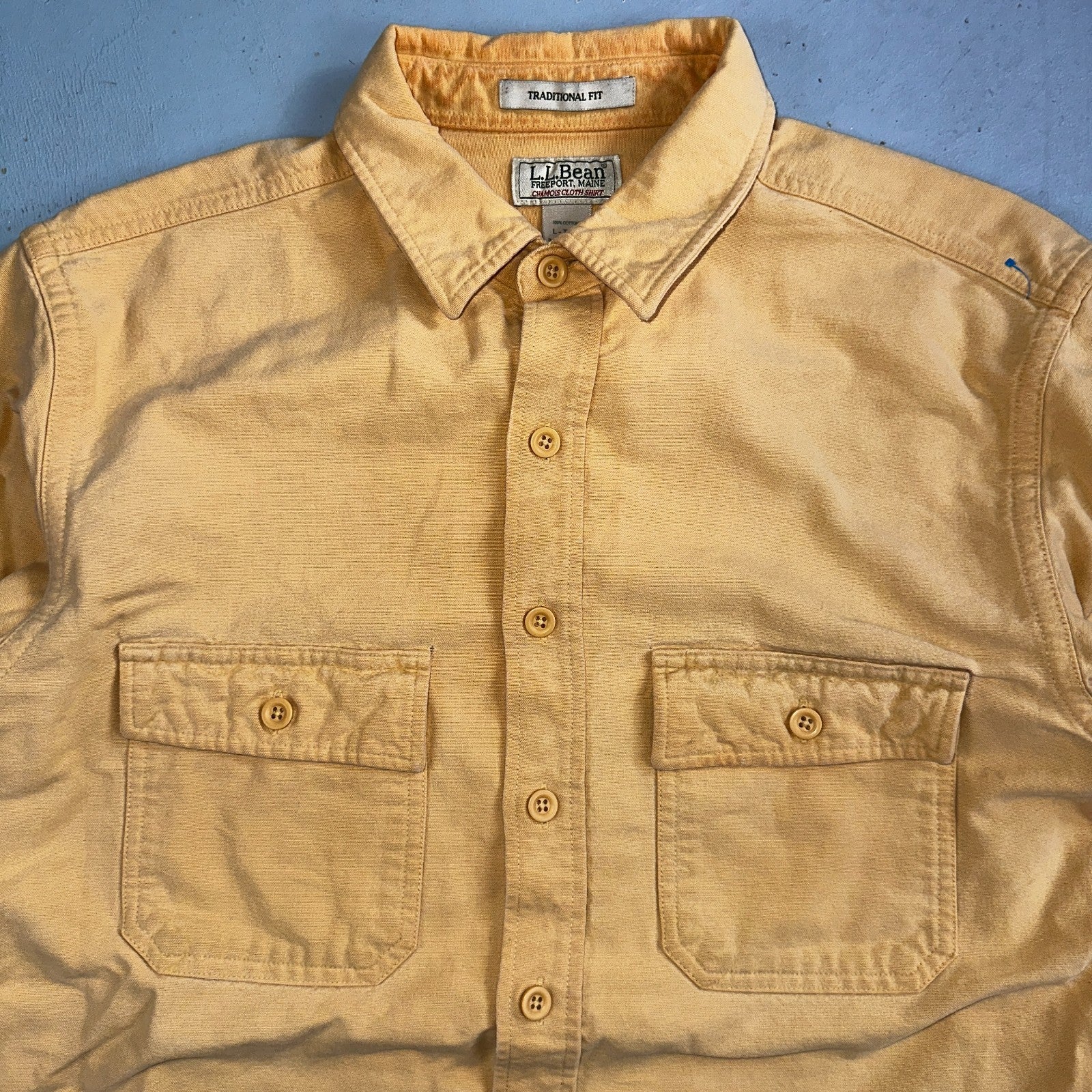 Vintage LL Bean Chamois Cloth Flannel Shirt Mens L Tall Yellow Made in USA 90s
