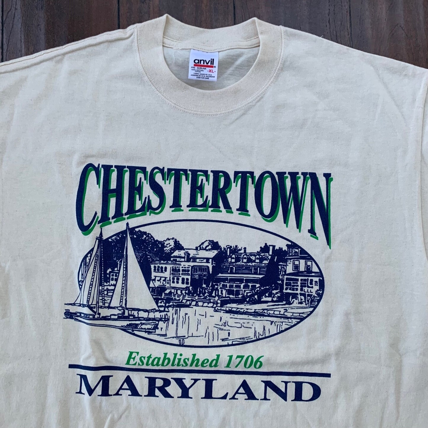 Chestertown Maryland Vintage T Shirt East Coast Anvil 90s Y2K Travel Ships Band