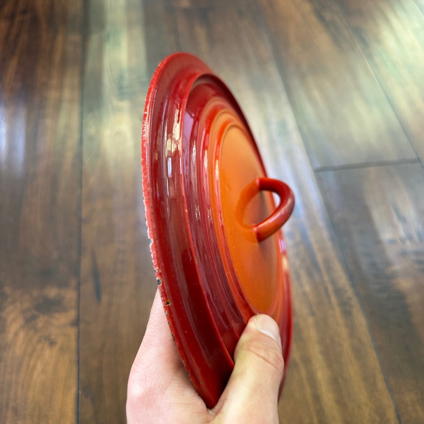 Le Creuset #B Oval Dutch Oven Lid Only France Enamel Pot Orange Flame VTG 1960s