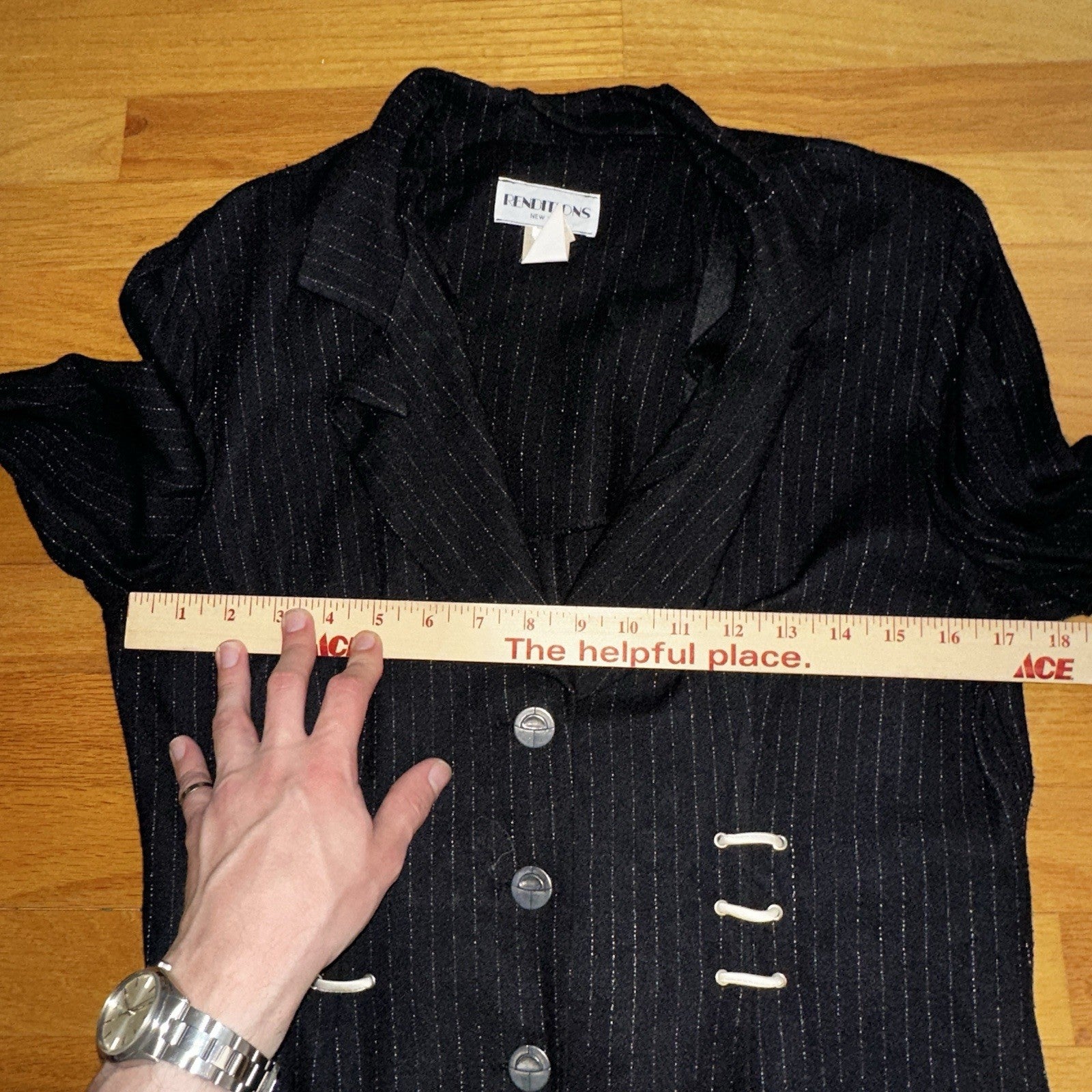 Renditions Vintage 80's Jacket Size 12 Black Damask Open Front Kimono Striped