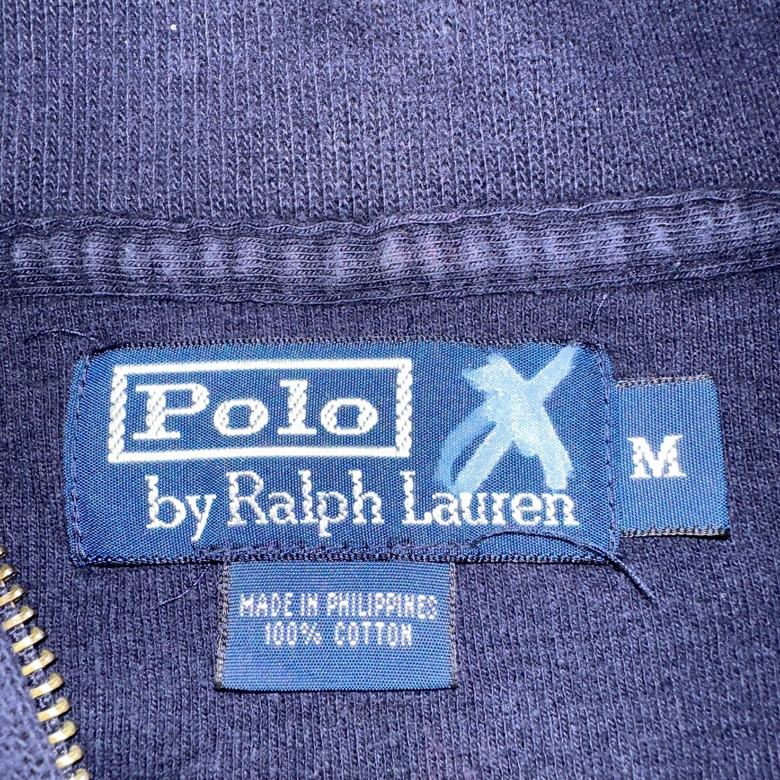Polo Ralph Lauren Sweater VTG M Blue Cotton Long Sleeve Mock Neck Quarter Zip