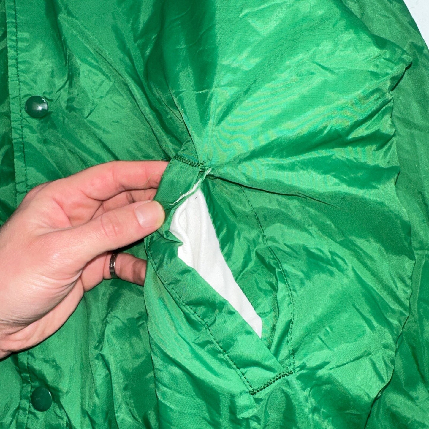 Vintage East Bay Classic Starter Satin Jacket Nylon 80s Green Chainstitch Cars