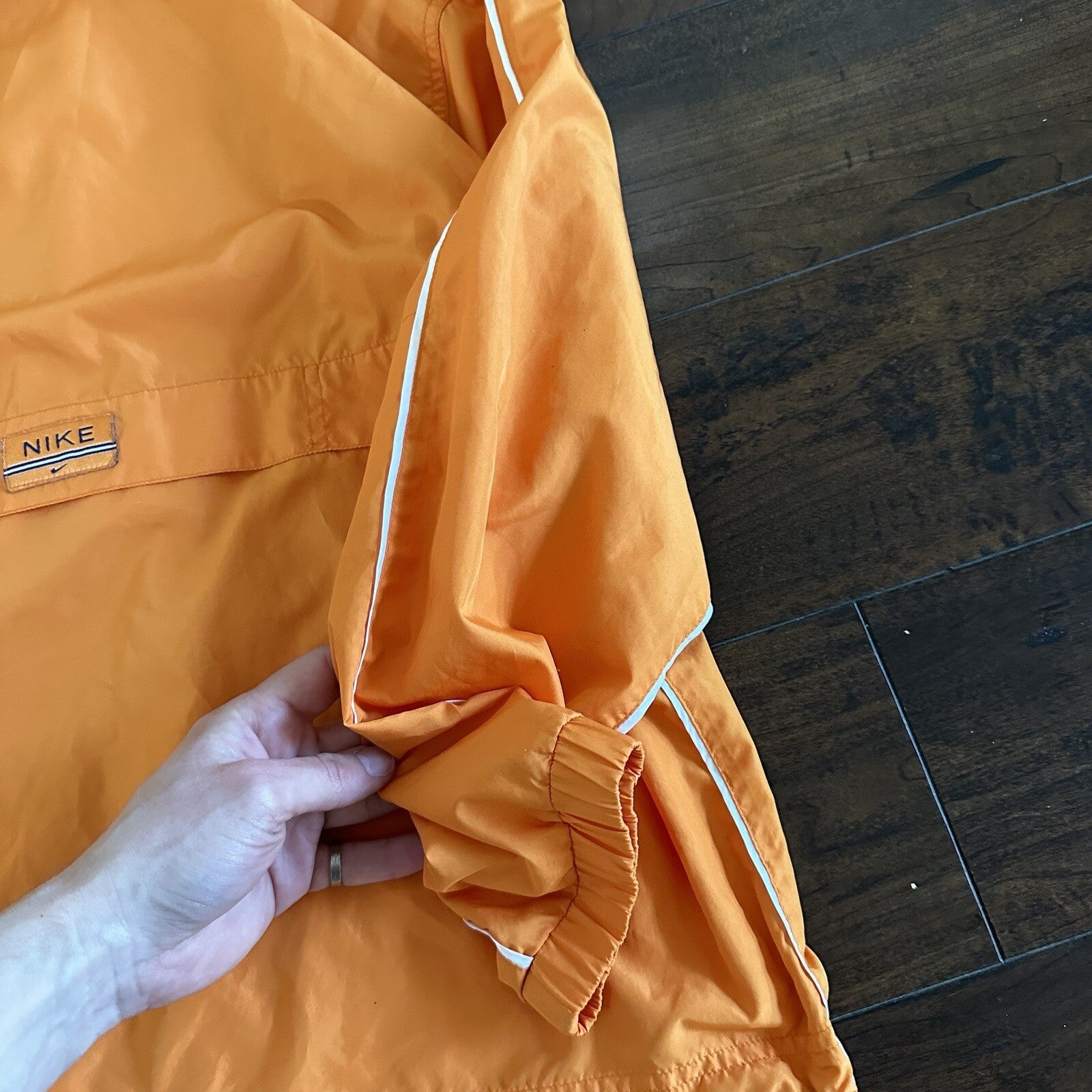 Vintage Nike Womens S 90s Windbreaker Center Swoosh Orange Anorak Coat Jacket