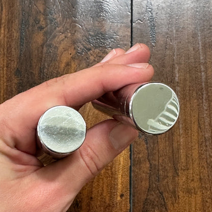 Vintage Modern MCM Silver Tone Chrome Bullet Shaped Salt & Pepper Shakers Eames