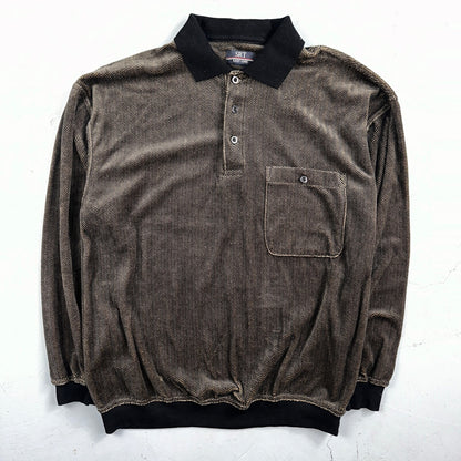 SRT Herringbone Mens Shirt Size L Gray Long Sleeve Henley VTG Golf Polo 90s