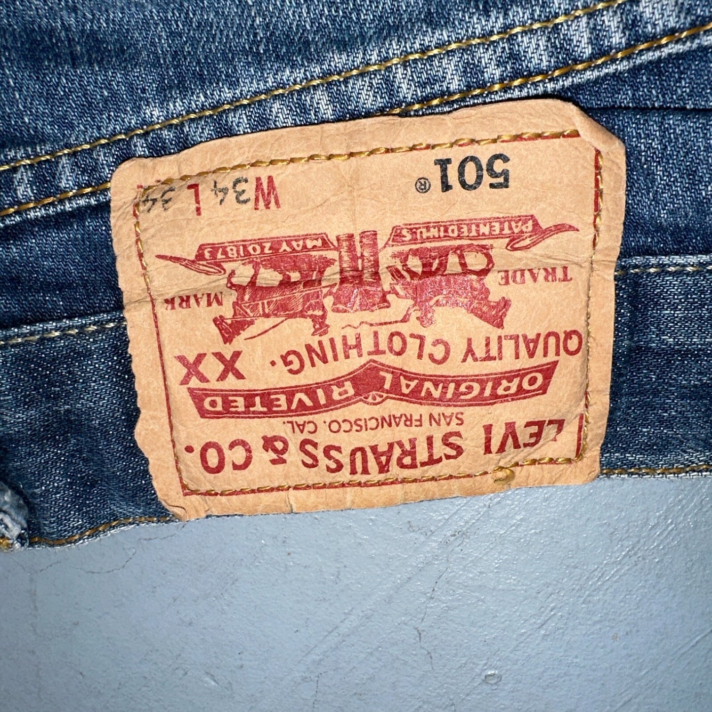 Levis 501 Vintage Y2K XX Straight Leg Jeans Blue Med Wash 34x34 Act 32x29