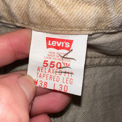 Levis 550 Vintage 90s USA Orange Tab Relaxed Tapered Leg Beige Tan Jeans 38x30