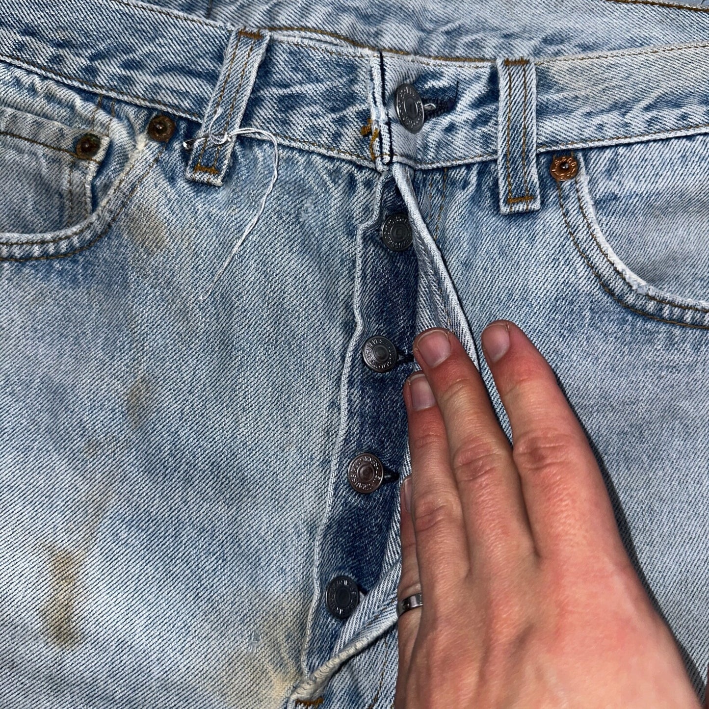 Levis 501 Vintage 90s USA XX Straight Leg Jeans Blue Light Wash 34x36 Act 31x32