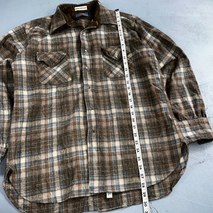 Pendleton VTG High Grade Western Wear Pearl Snap Wool Plaid Shirt Sz L Plaid 70s