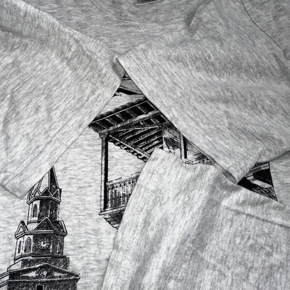 Columbia Artagen VTG T Shirt Travel Y2K Art Deco Grey City Photograph